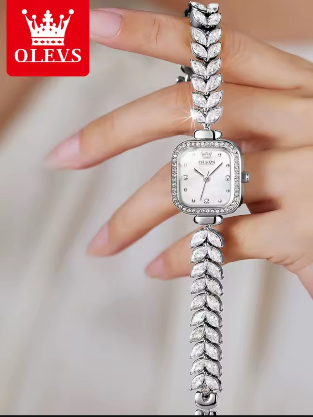 Nordstrom Silver White Crystal Link Bracelet Watch
